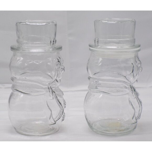 VTG Set- 2 Libbey Canada Clear Glass Snowmen Lidded Holiday Apothecary Jars 8" - Picture 3 of 8
